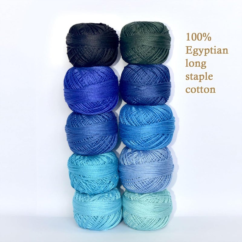 colored bird Double Mercerized Egyptian Long Staple Cotton Pearl Thread Ball 10 Grams Rainbow Color Embroidery Thread 10 Colors per Box for Crochet Hardanger Cross Stitch Hand Embroidery,Blue Series - Image 2